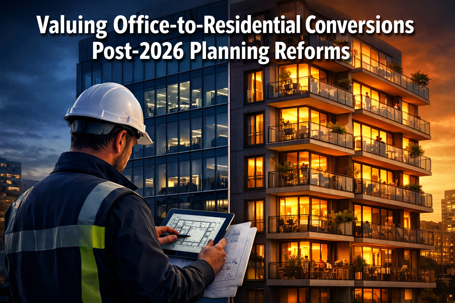 Professional () hero image with 'Valuing Office-to-Residential Conversions Post-2026 Planning Reforms' in extra large white