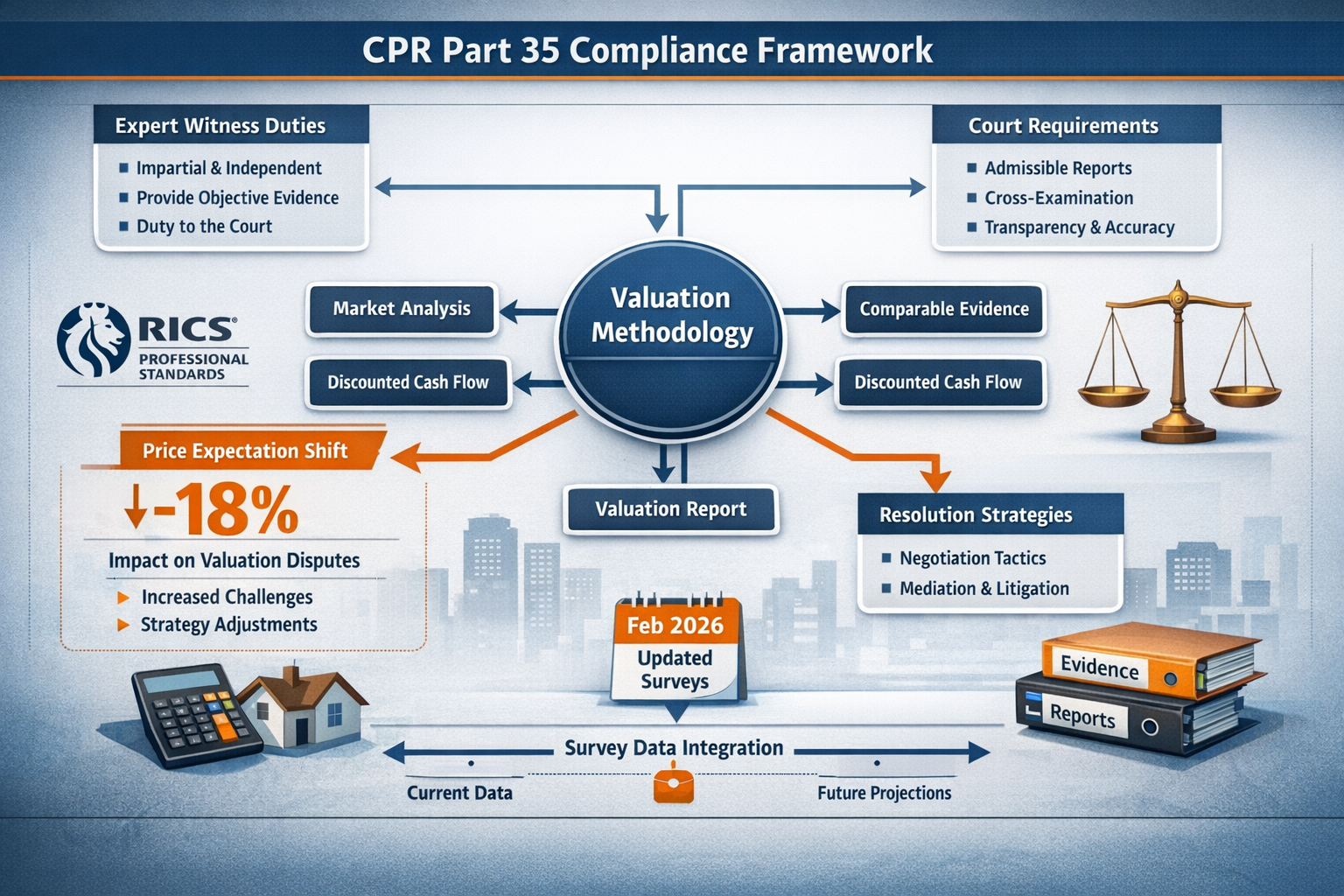 Comprehensive () infographic-style image depicting CPR Part 35 compliance framework as central flowchart with interconnected