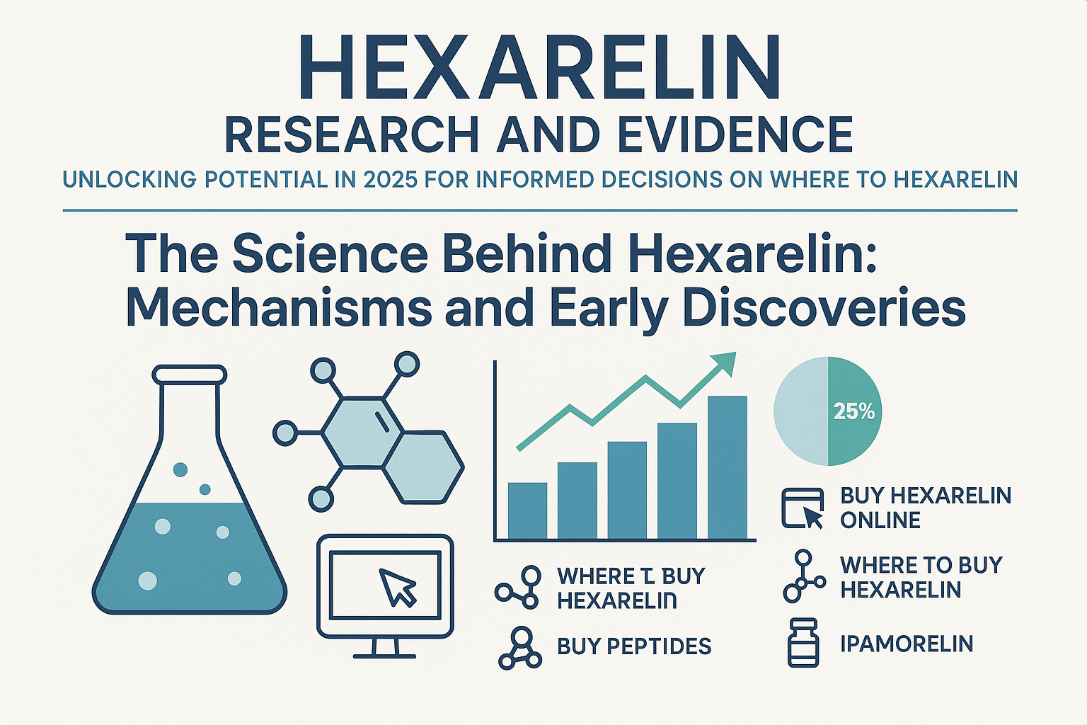 Professional landscape infographic (1536x1024) for article "Hexarelin Research and Evidence: Unlocking Potential in 2025 for Informed Decisi