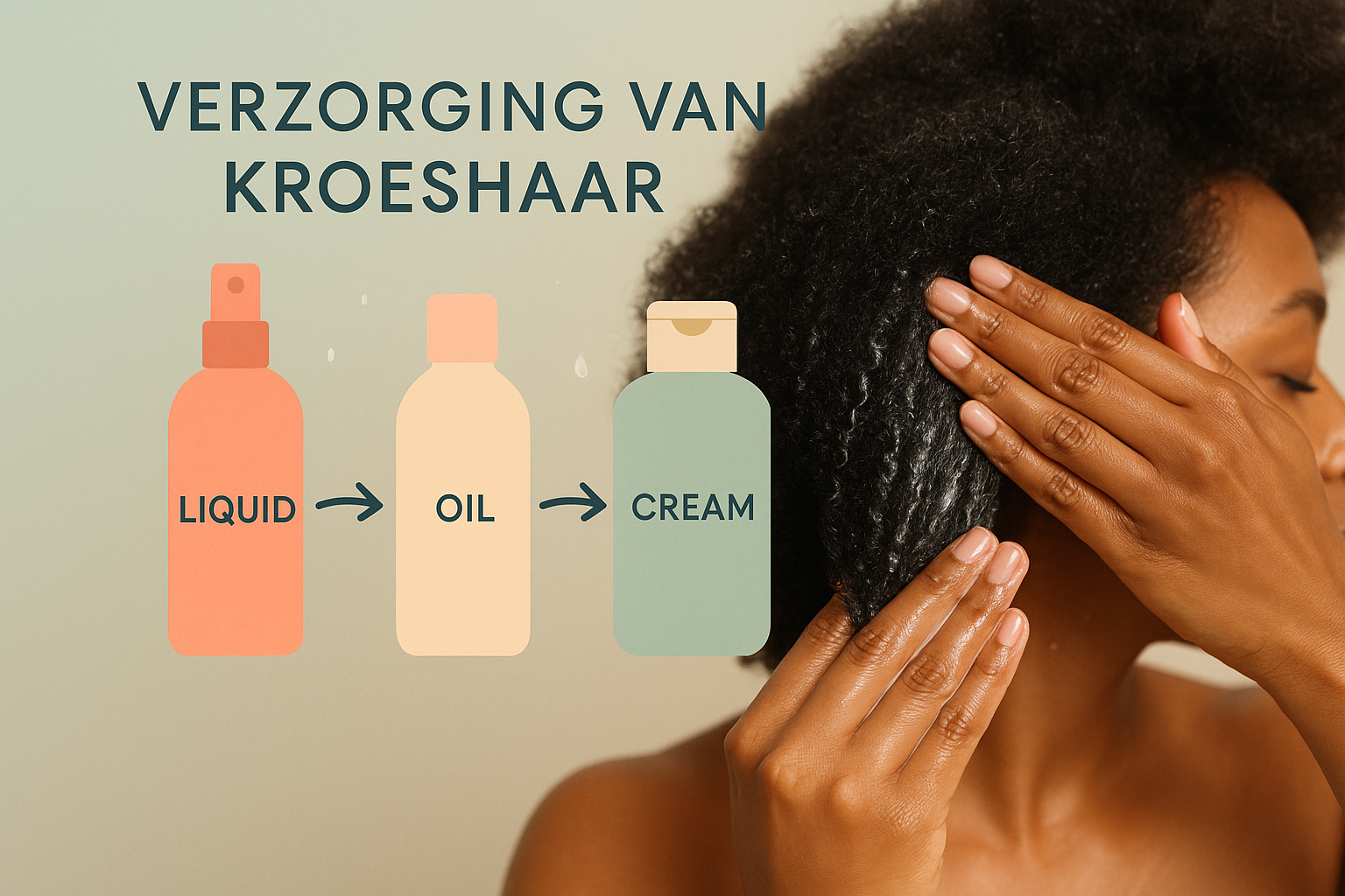 Welke Soorten Kroeshaar Zijn Er? Een Complete Gids voor Elk Krultype 1 Professional landscape image (1536x1024) illustrating kroeshaar care routine with LOC method visualization. Central composition shows three