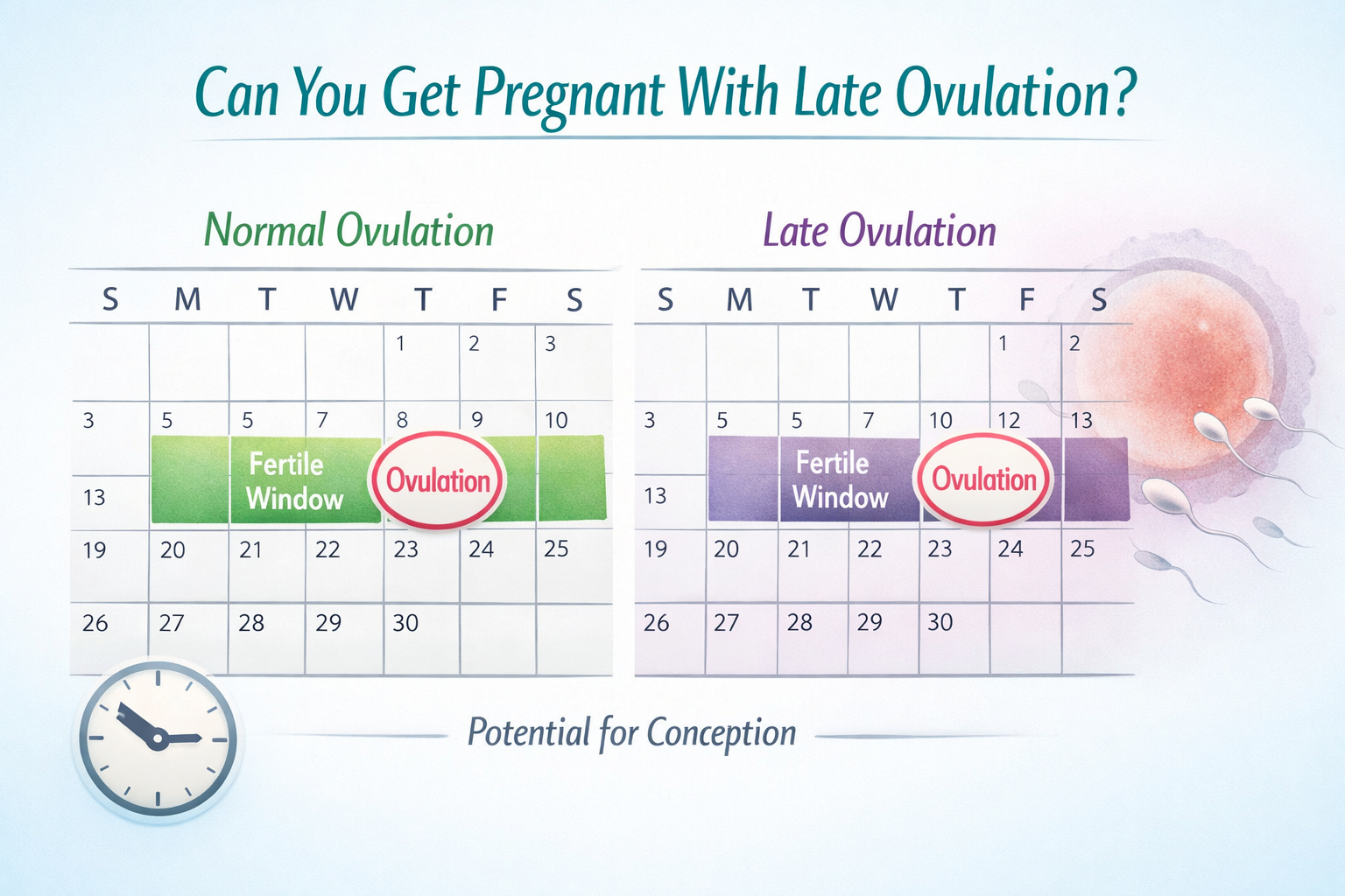 A detailed illustration in landscape format (1536x1024) showing a calendar with certain days highlighted to represent a typical fertile wind