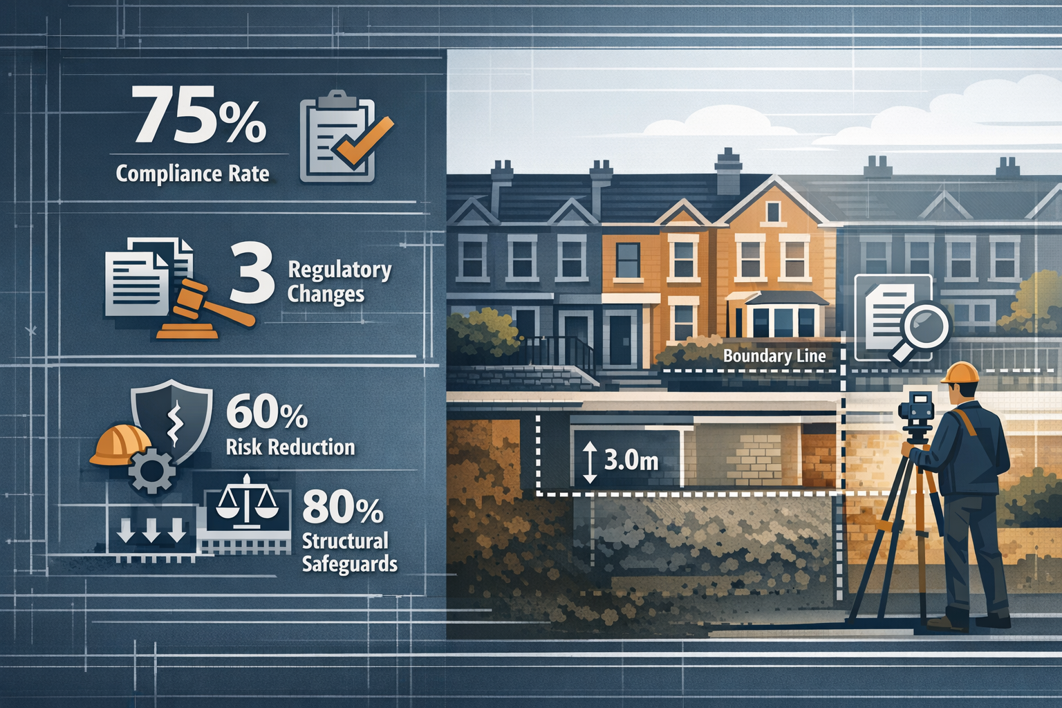 Key Takeaways infographic visualizing Party Wall Act Basement Conversion compliance for 2026, featuring a split-screen