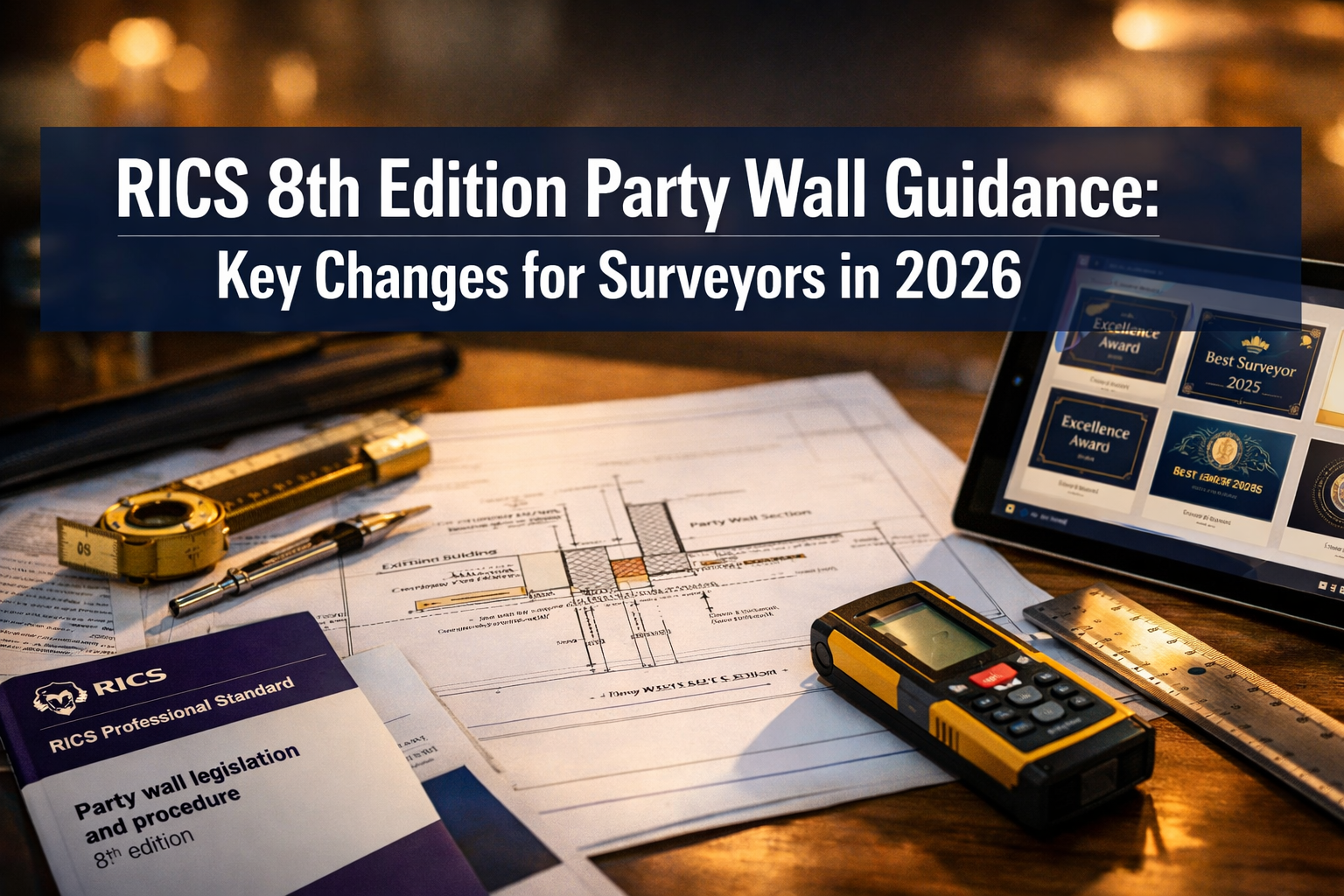 Professional () hero image featuring 'RICS 8th Edition Party Wall Guidance: Key Changes for Surveyors in 2026' in extra