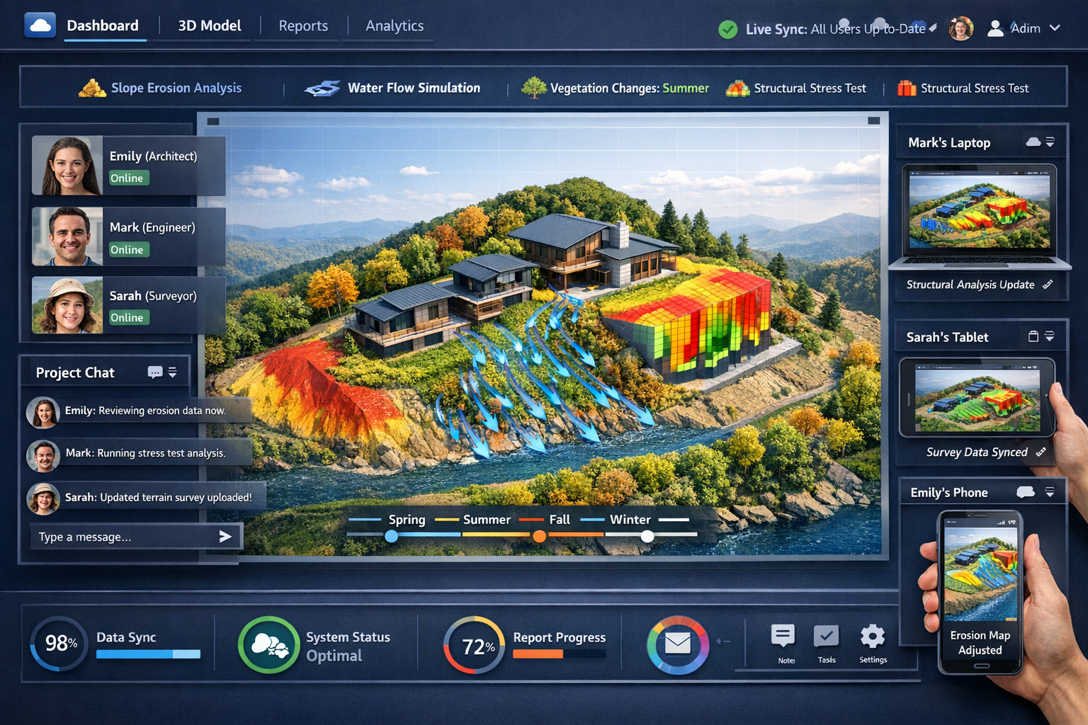 Landscape format (1536x1024) interactive 3D digital twin visualization on modern cloud platform interface. Large central screen displaying r