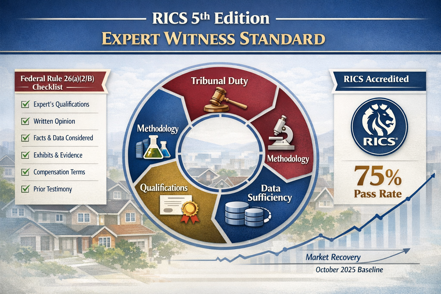 Detailed () infographic-style image displaying RICS 5th Edition Expert Witness Standard framework. Central focus shows