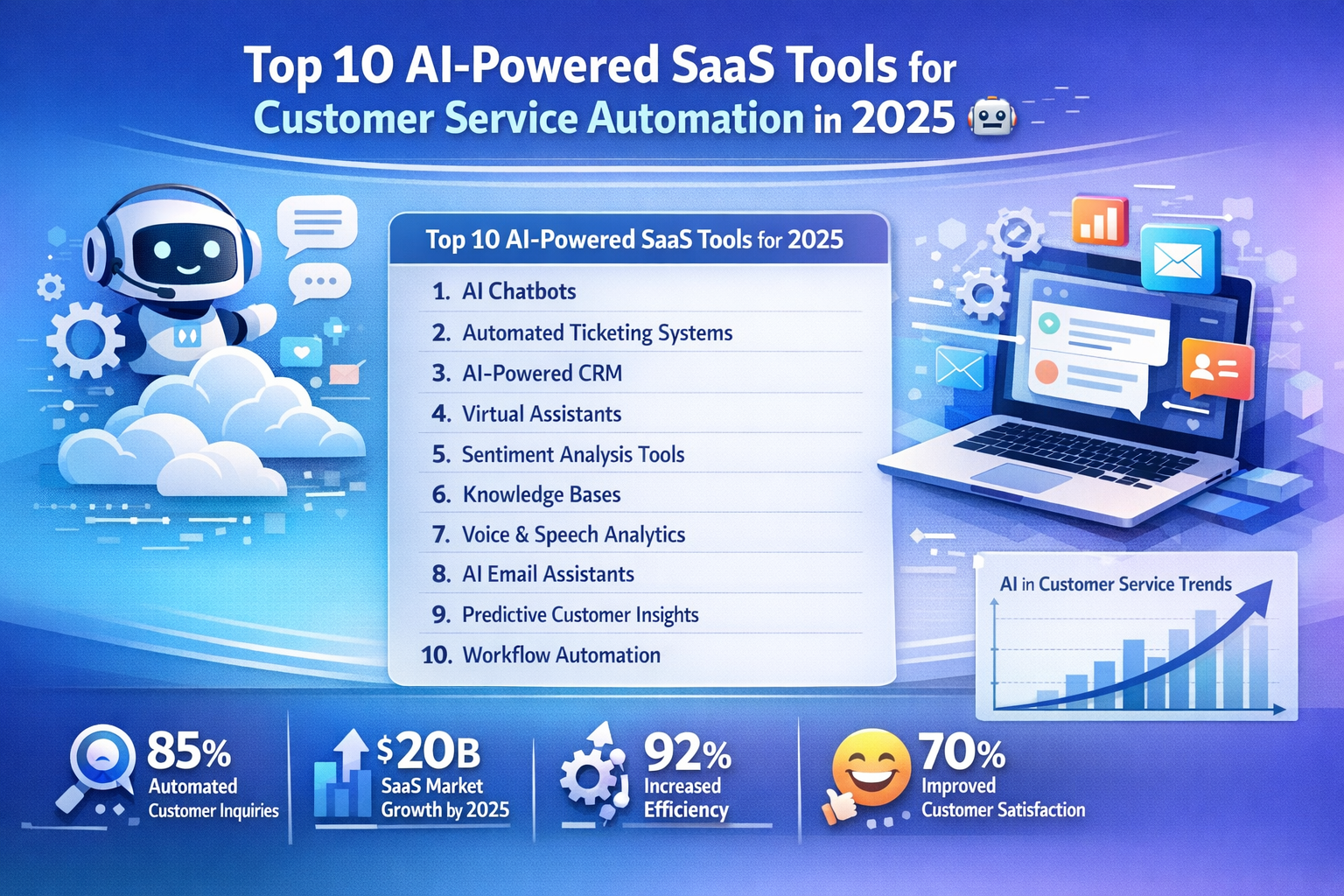 Professional landscape infographic (1536x1024) for article "Top 10 AI-Powered SaaS Tools for Customer Service Automation in 2025 π€", sectio