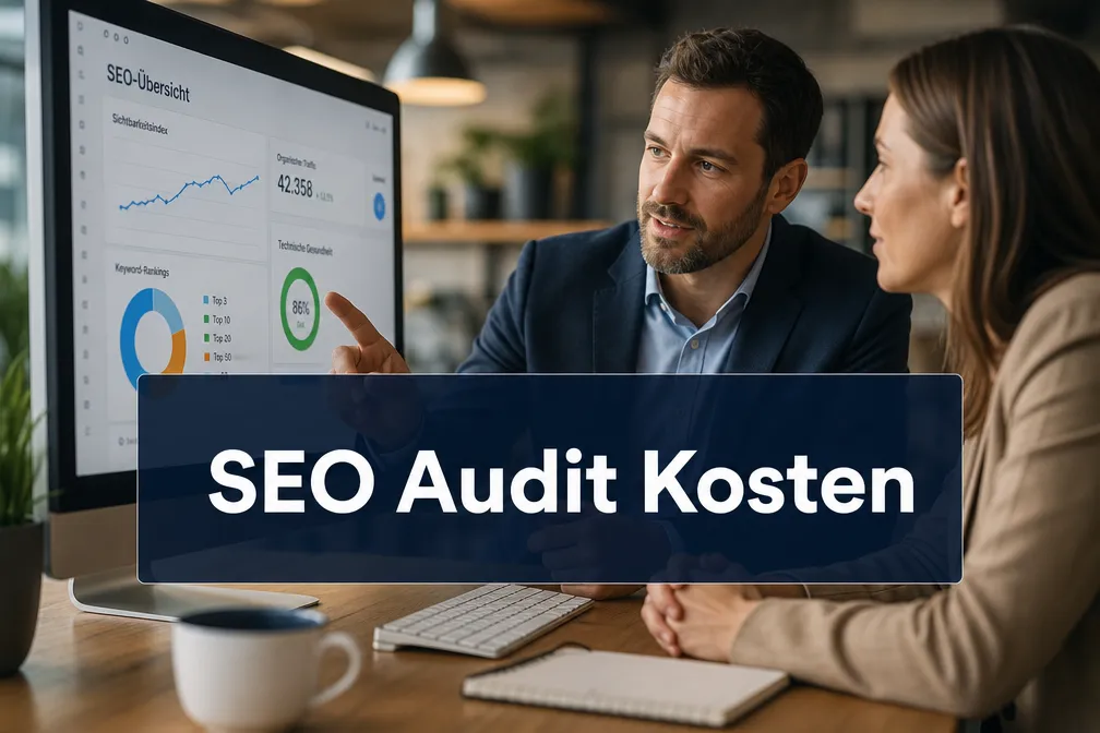 SEO-Audit-Kosten im &Uuml;berblick &ndash; Beratungsgespr&auml;ch mit Analytics-Dashboard