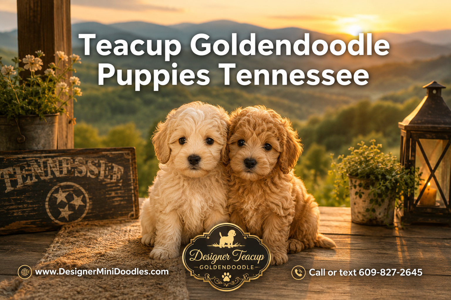 Professional () hero image with 'Teacup Goldendoodle Puppies Tennessee' in white with soft drop , centered upper third.