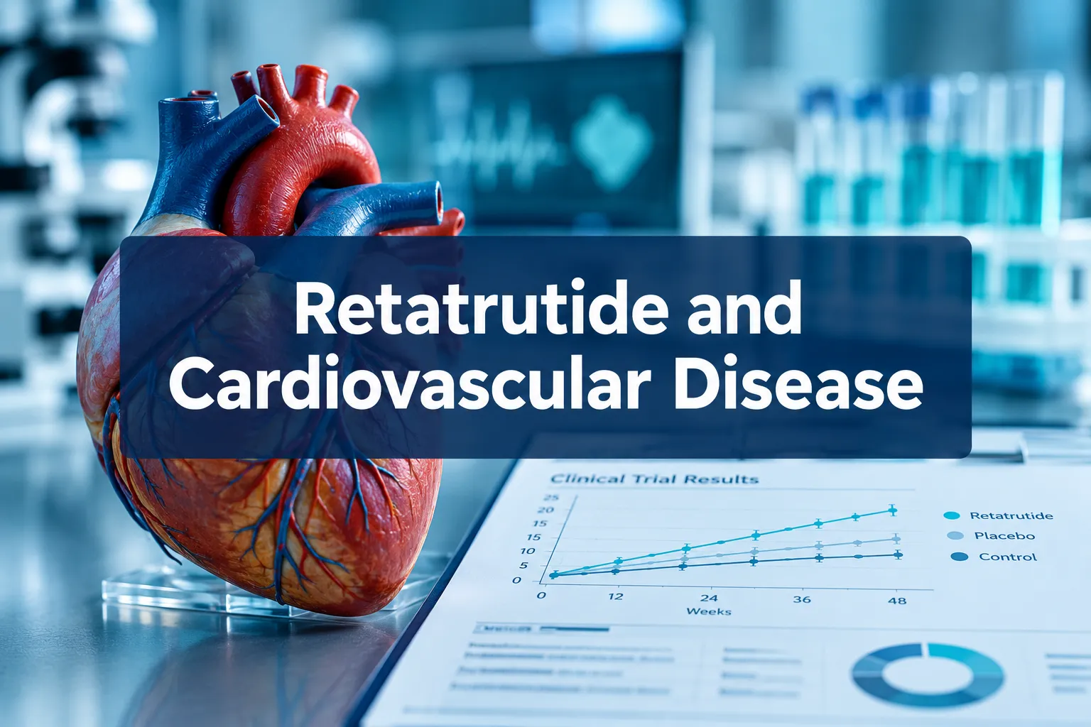 Professional () hero image with 'Retatrutide and Cardiovascular Disease' in crisp white on a deep navy semi-transparent