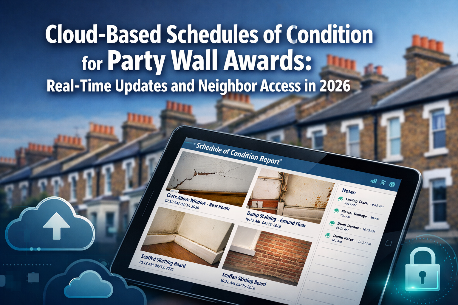 Professional () hero image featuring 'Cloud-Based Schedules of Condition for Party Wall Awards: Real-Time Updates and