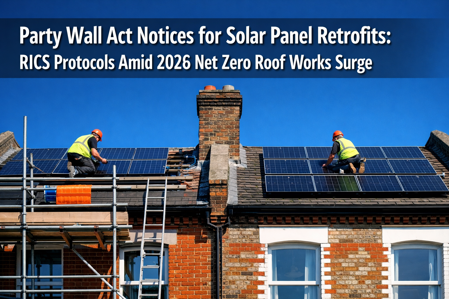 Professional () hero image with : 'Party Wall Act Notices for Solar Panel Retrofits: RICS Protocols Amid 2026 Net Zero Roof