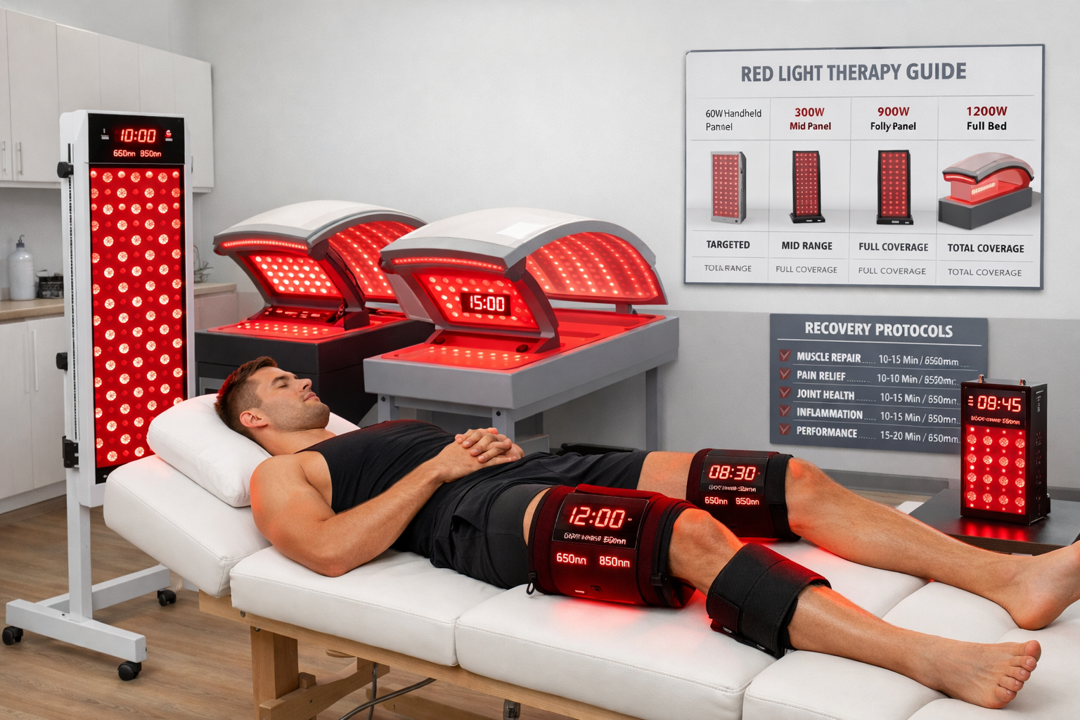 Scandinavian minimalist design, clean, neutral tones, Professional landscape photograph (1536x1024) of athletic recovery room setup showing 