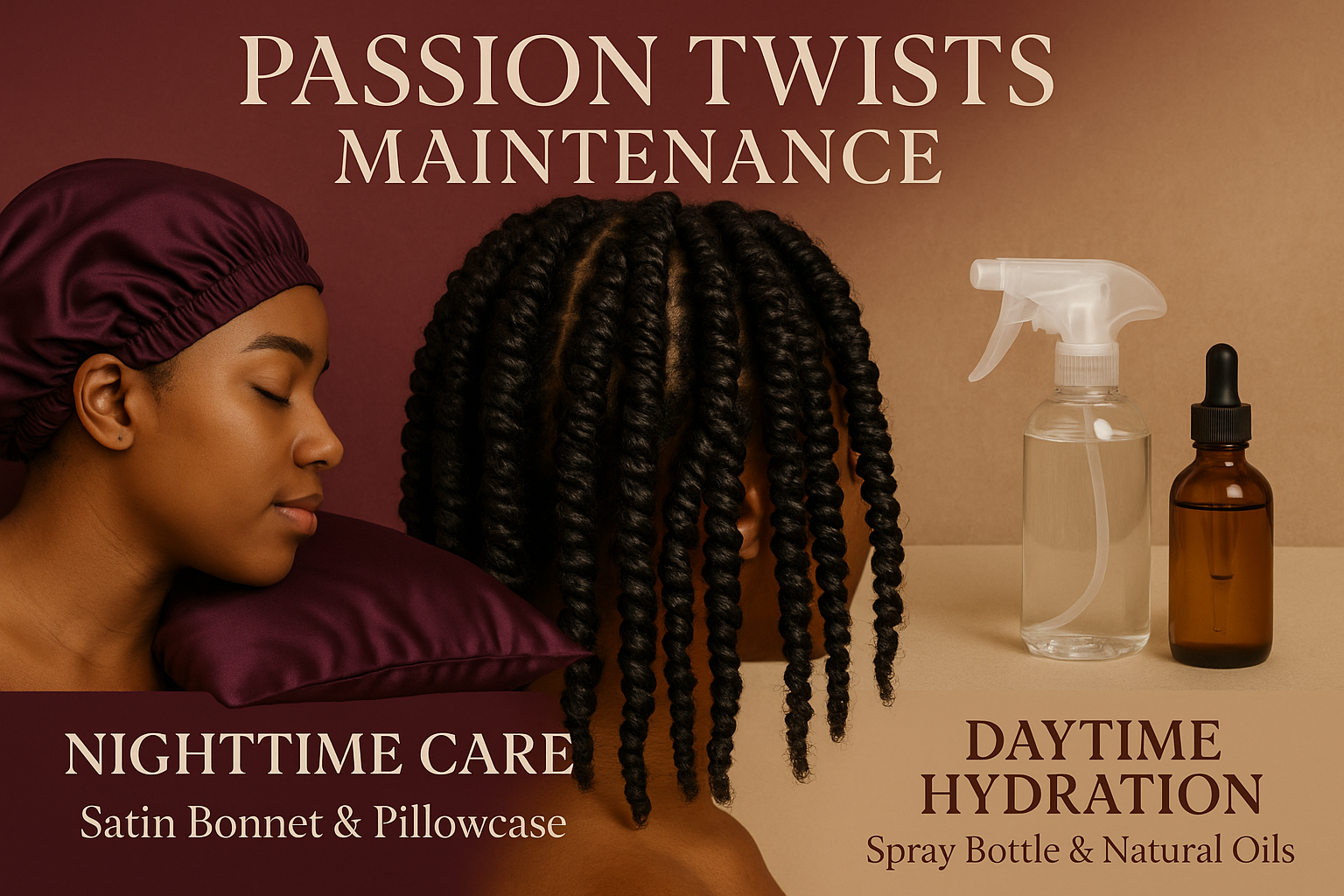 Passion Twists op 4C-Haar: De Ultieme Gids voor Langdurige Schoonheid in 2025 2 Detailed landscape composition (1536x1024) showing split-screen comparison of proper passion twists maintenance techniques, left side displa
