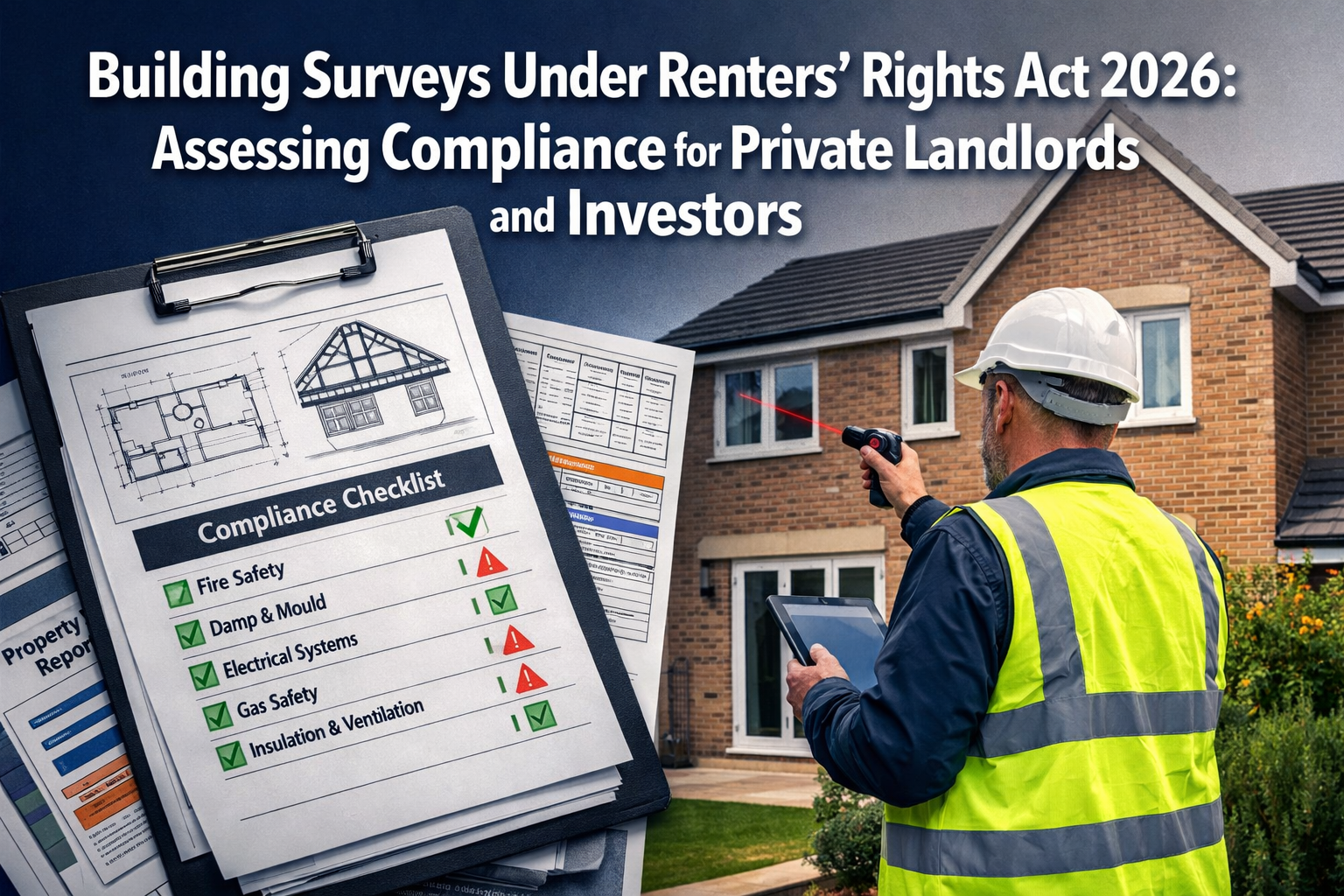 Professional () hero image featuring 'Building Surveys Under Renters' Rights Act 2026: Assessing Compliance for Private