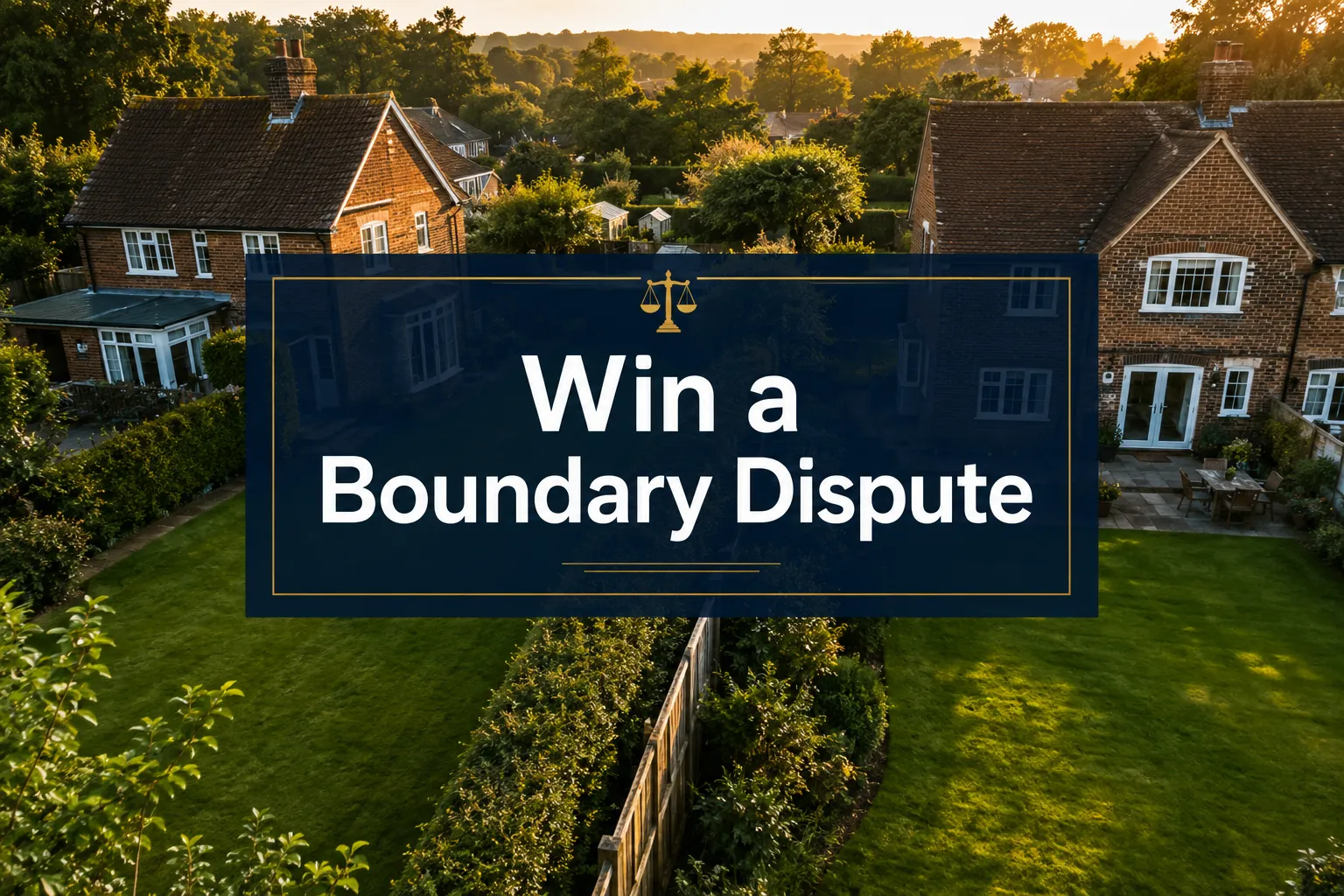 Professional () hero image with 'Win a Boundary Dispute' in crisp white on a deep navy semi-transparent panel, centered with