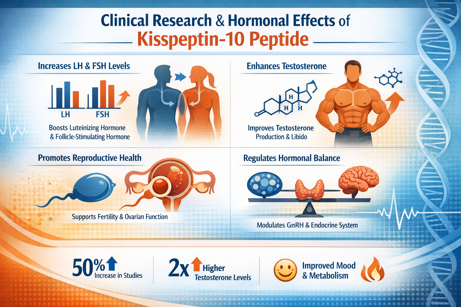 Professional landscape infographic (1536x1024) for article "Kisspeptin-10 Peptide: The Complete 2026 Research Guide for Athletes and Longevi