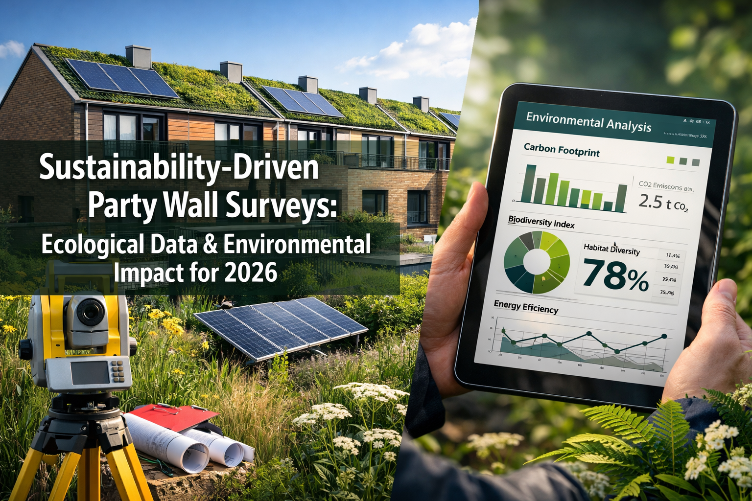 Professional () hero image featuring 'Sustainability-Driven Party Wall Surveys: Ecological Data & Environmental Impact for