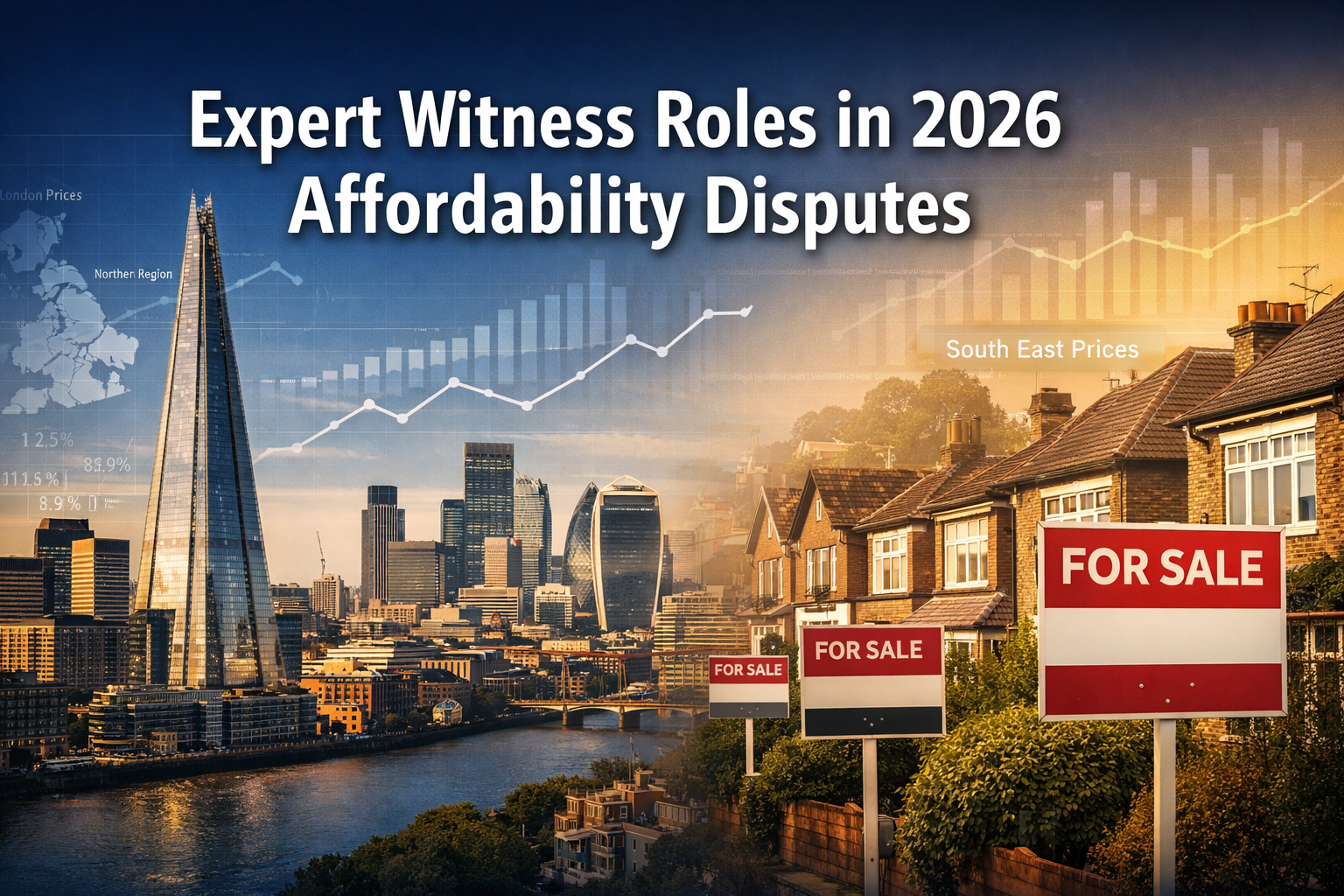 Professional () hero image featuring 'Expert Witness Roles in 2026 Affordability Disputes' in extra large white with dark