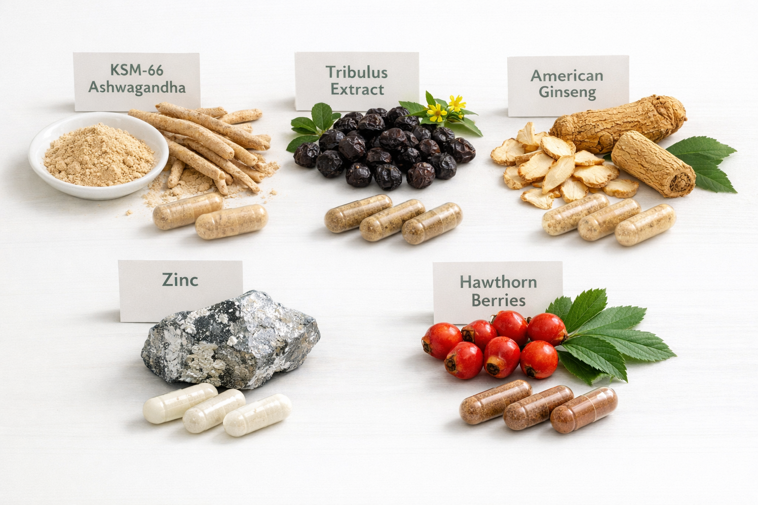 () detailed ingredient breakdown infographic for Test Boost Max supplement. Flat-lay composition on a clean white surface