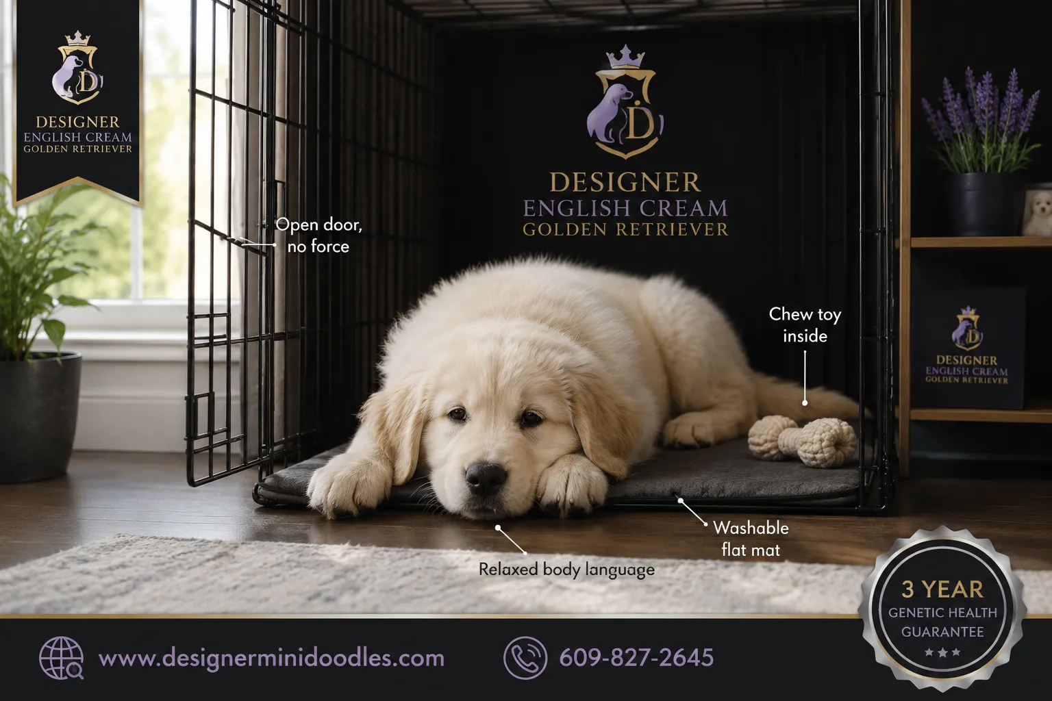 english cream golden retriever crate training