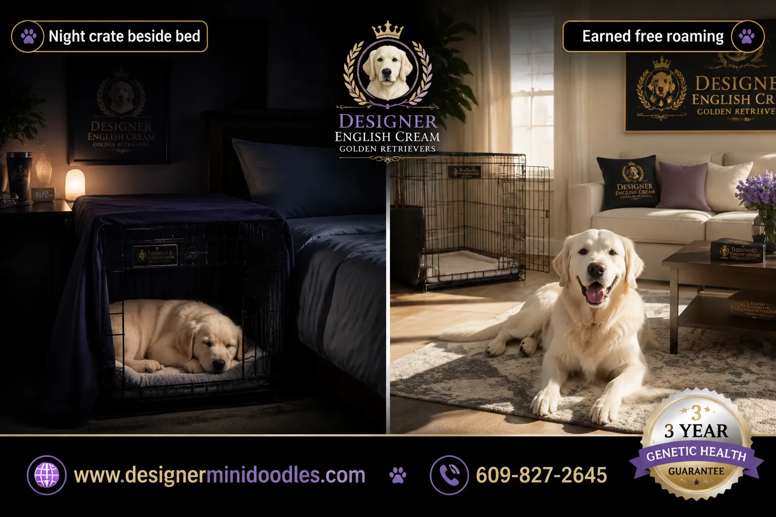 english cream golden retriever crate training