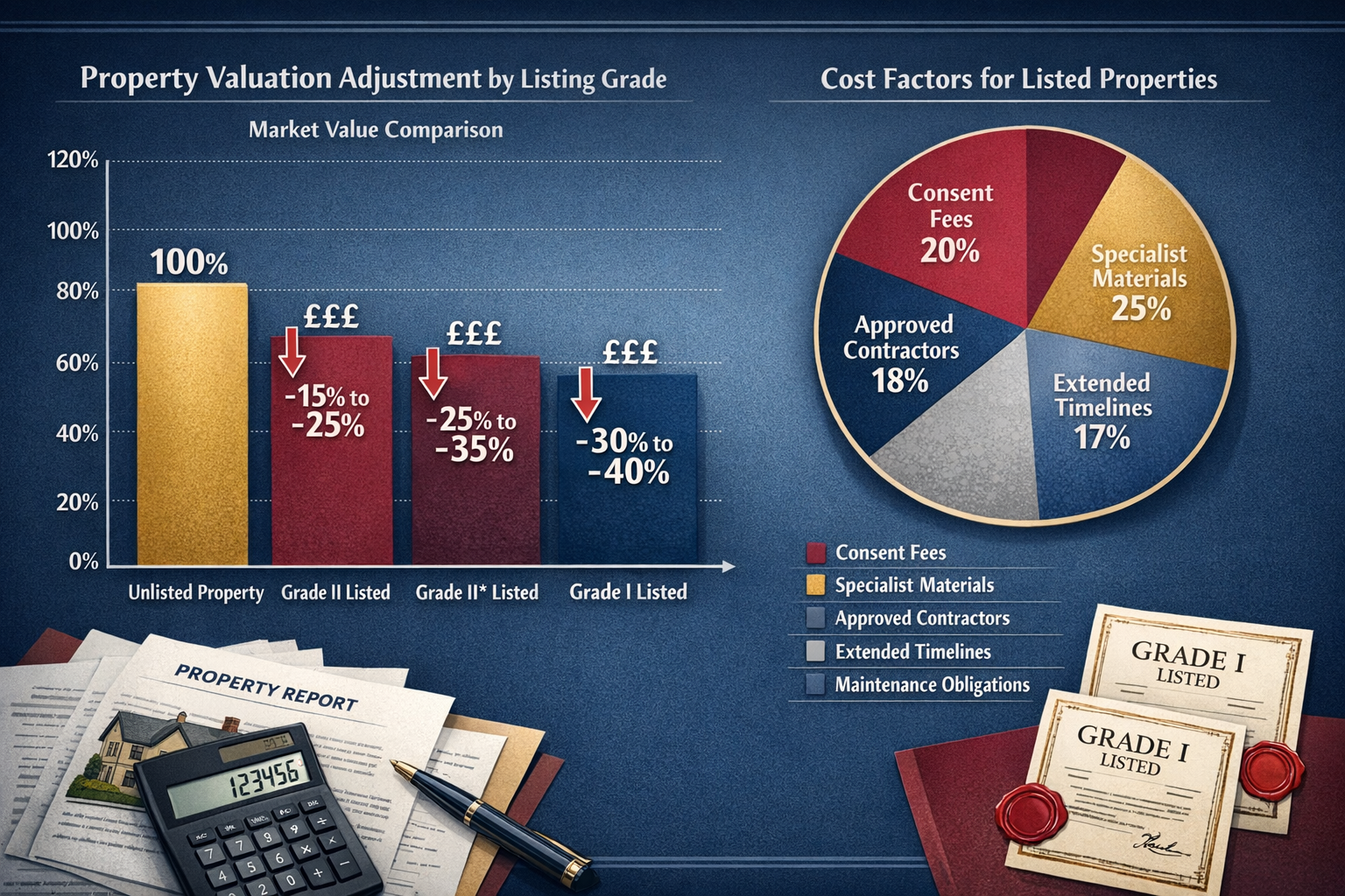 () professional financial chart displaying property valuation adjustment percentages for different listing grades. Large