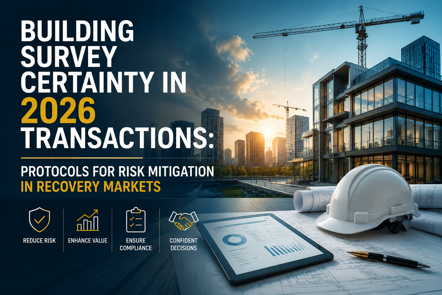 Professional landscape hero image () with : "Building Survey Certainty in 2026 Transactions: Protocols for Risk Mitigation