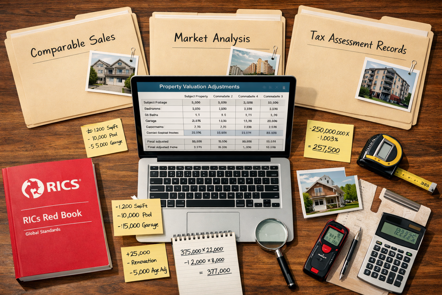 Detailed () image showing organized documentation system with multiple manila folders labeled 'Comparable Sales', 'Market