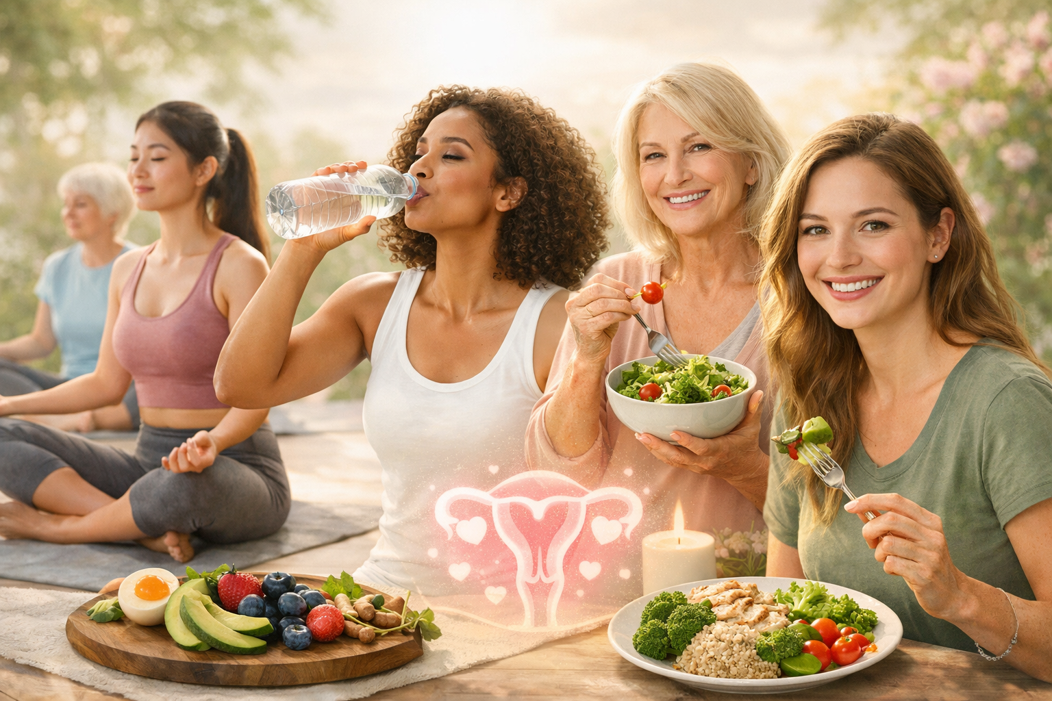 () image showcasing a diverse group of women, each at different ages (represented subtly by varying hand textures or subtle