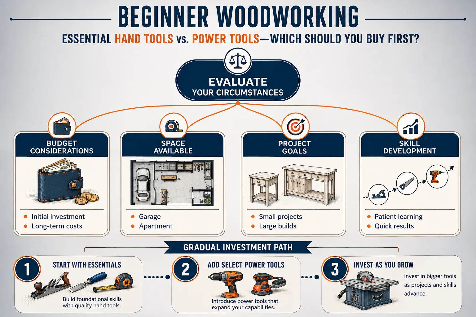 Choosing Your First Tools: A Practical Approach for Beginner Woodworking: Essential Hand Tools vs. Power Tools, Which Should