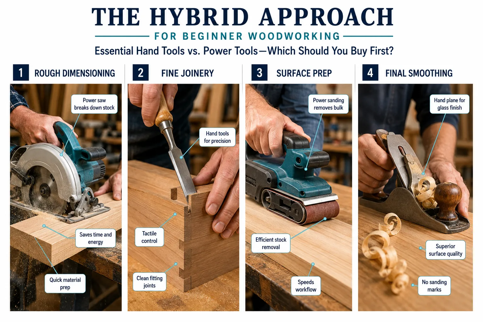 The Hybrid Approach: Combining the Best of Both Worlds in Beginner Woodworking: Essential Hand Tools vs. Power Tools, Which S