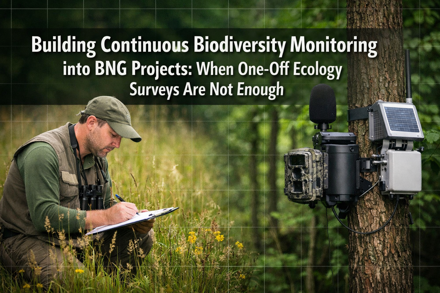 Professional () hero image featuring 'Building Continuous Biodiversity Monitoring into BNG Projects: When One-Off Ecology