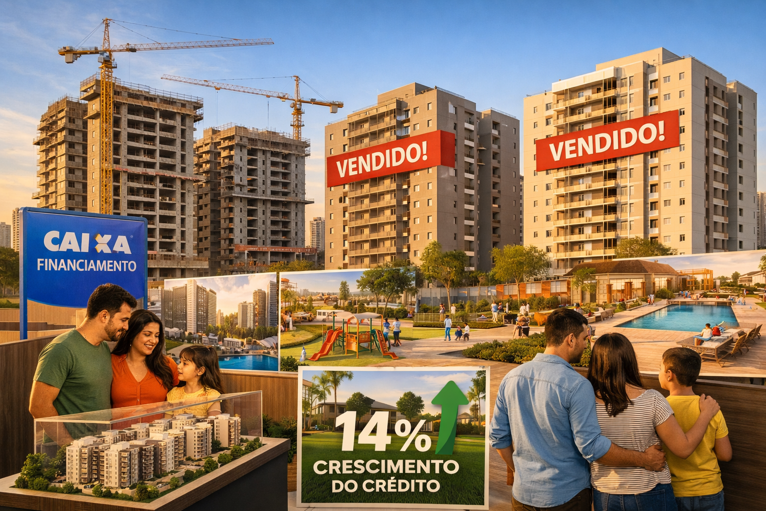 Detailed () image of mid-market residential development construction site in São Paulo, multiple modern apartment towers in
