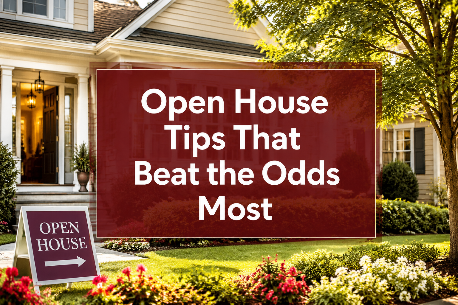 Open house sign in front of a staged home ready for buyer showings