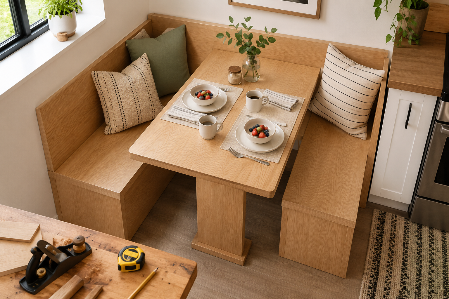 Why Choose Breakfast Nook Tables: Compact Bench-and-Table Woodworking Plans for Kitchen Corners?
