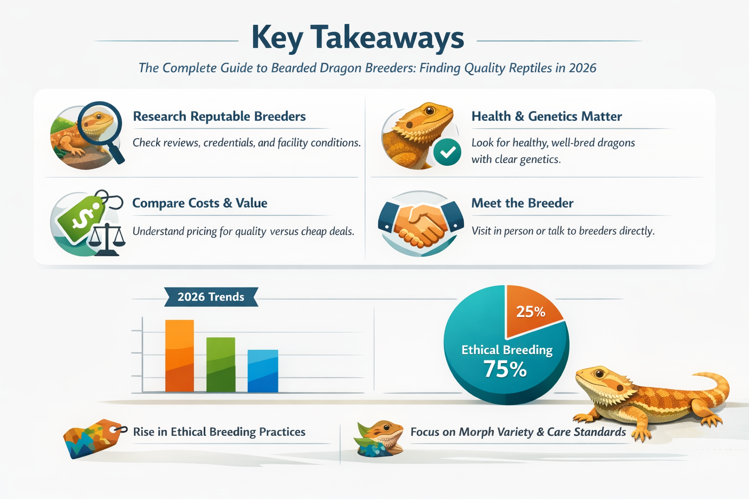 Professional landscape infographic (1536x1024) for article "The Complete Guide to Bearded Dragon Breeders: Finding Quality Reptiles in 2026"