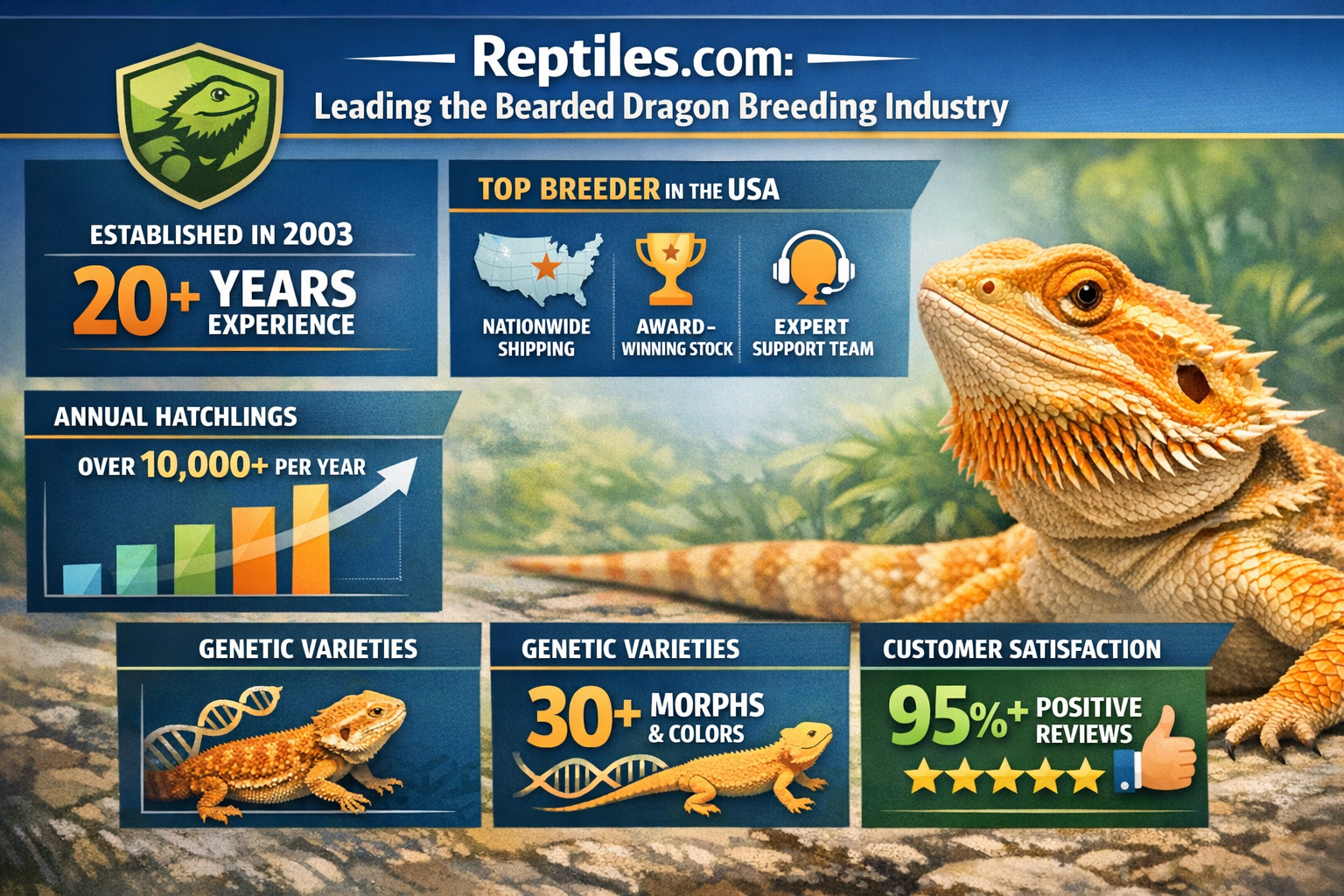Professional landscape infographic (1536x1024) for article "The Complete Guide to Bearded Dragon Breeders: Finding Quality Reptiles in 2026"