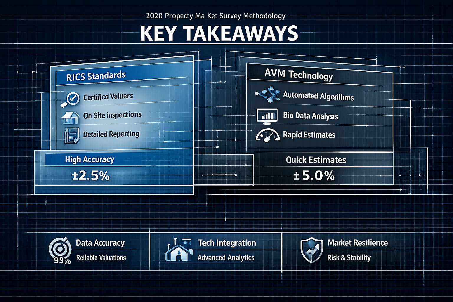 A strategic infographic visualizing 'Key Takeaways' for 2026 property market survey methodology, featuring layered