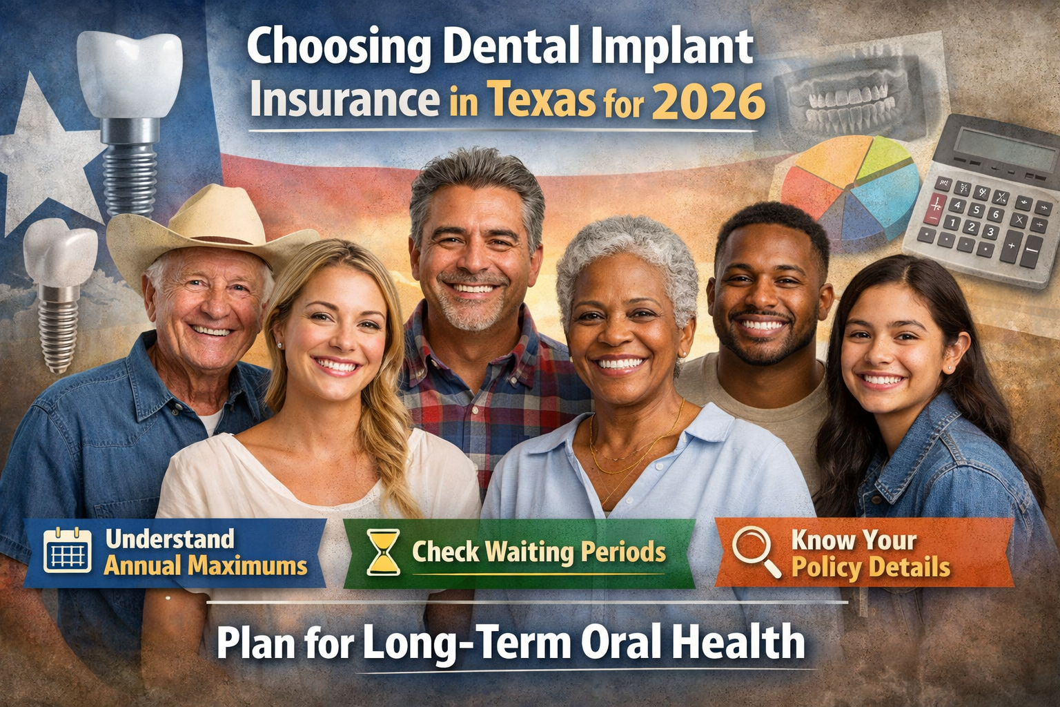 A compelling visual in landscape format (1536x1024) featuring a diverse group of Texans (various ages) smiling confidently, interspersed wit