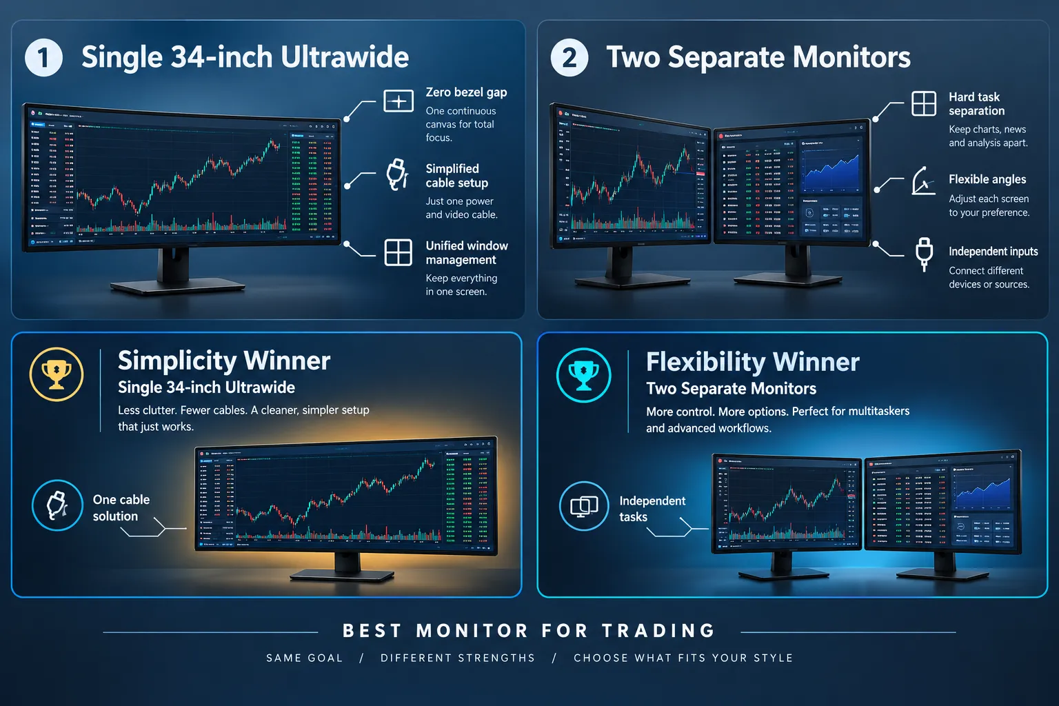 Single 34-inch ultrawide versus two separate monitors: simplicity against flexibility