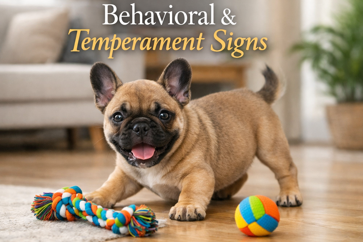 Portrait format (1024x1536) featuring French Bulldog puppy displaying excellent temperament - playful stance with tail wagging, engaged with