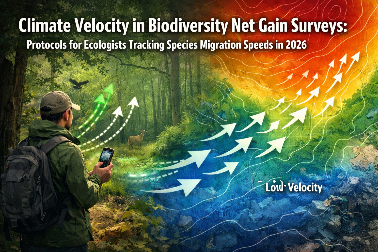 Professional () hero image with 'Climate Velocity in Biodiversity Net Gain Surveys: Protocols for Ecologists Tracking