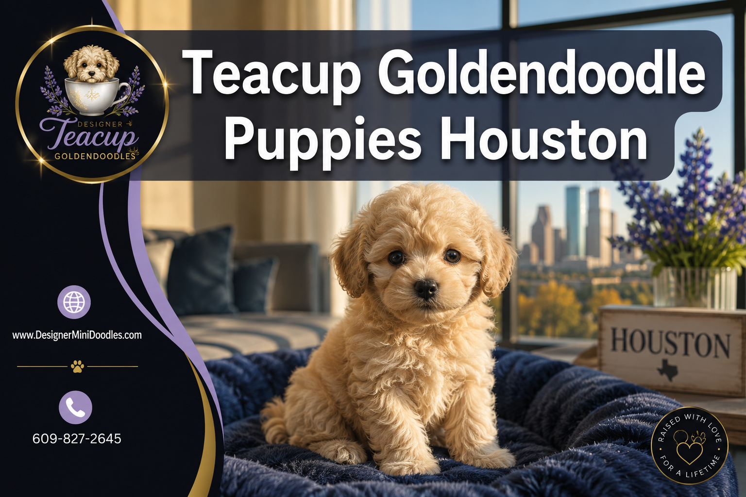 Professional () hero image featuring 'Teacup Goldendoodle Puppies Houston' in extra large white with soft drop , centered