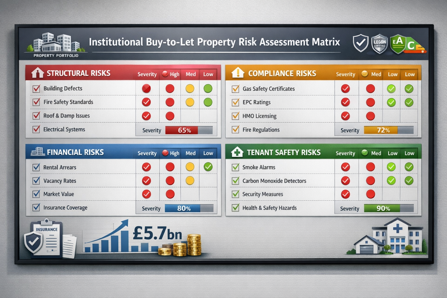 Detailed () infographic-style image displaying comprehensive risk assessment matrix for institutional buy-to-let properties.