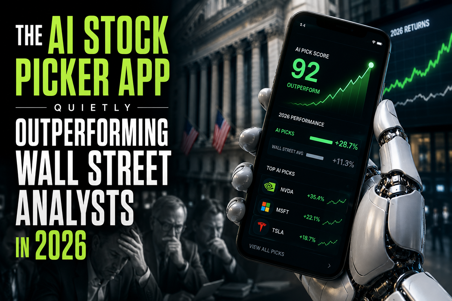 "The AI Stock Picker App Quietly Outperforming Wall Street Analysts in 2026". Modern design, , , aesthetic. Background