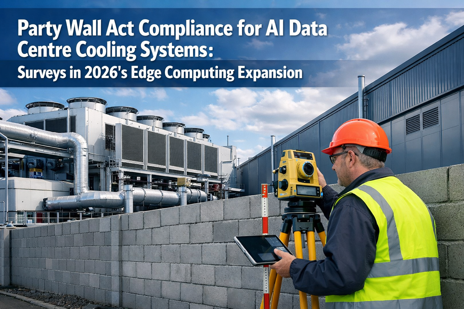 Professional () hero image with 'Party Wall Act Compliance for AI Data Centre Cooling Systems: Surveys in 2026's Edge