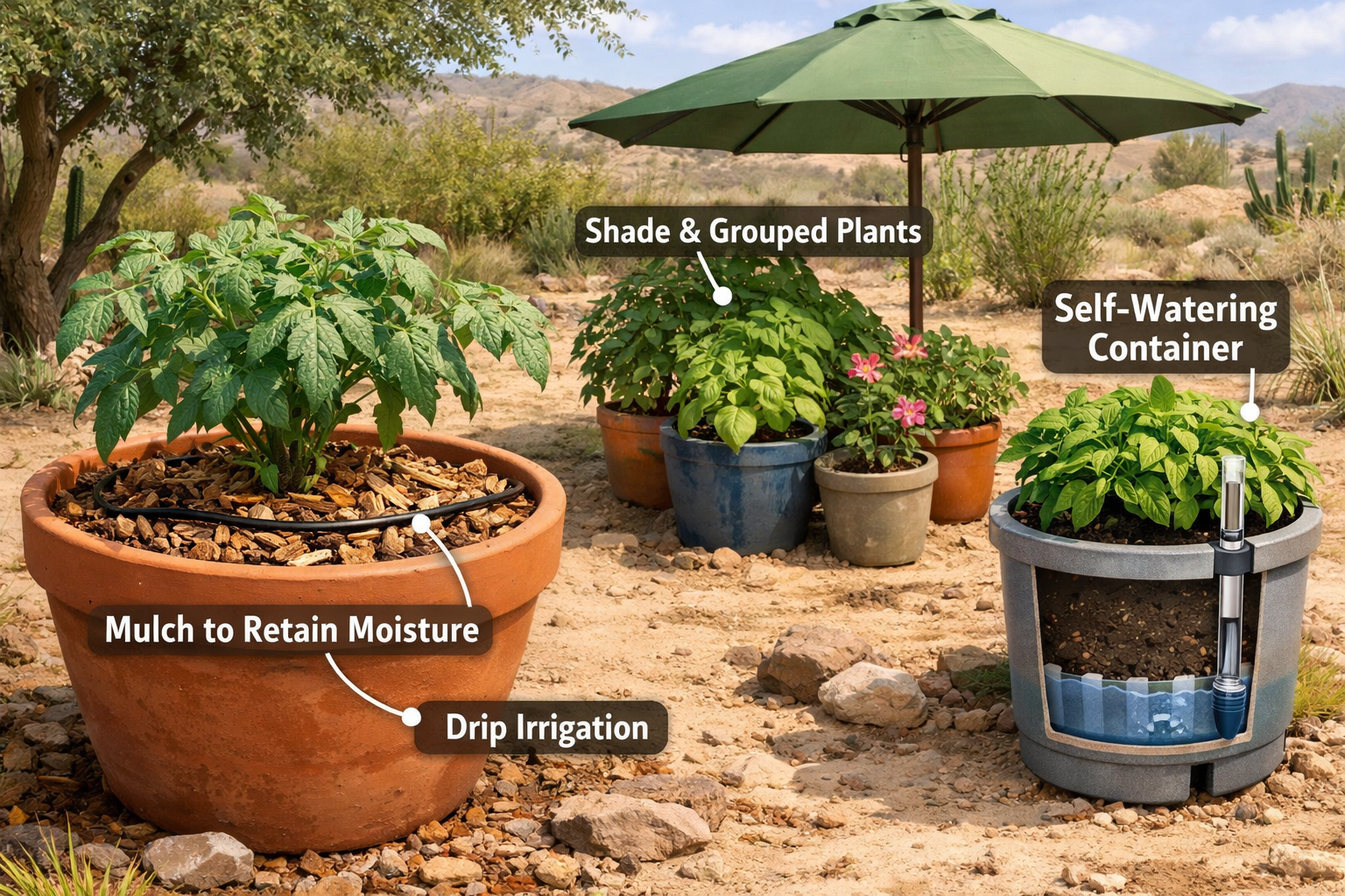 Watering Container Plants in Hot Weather USA