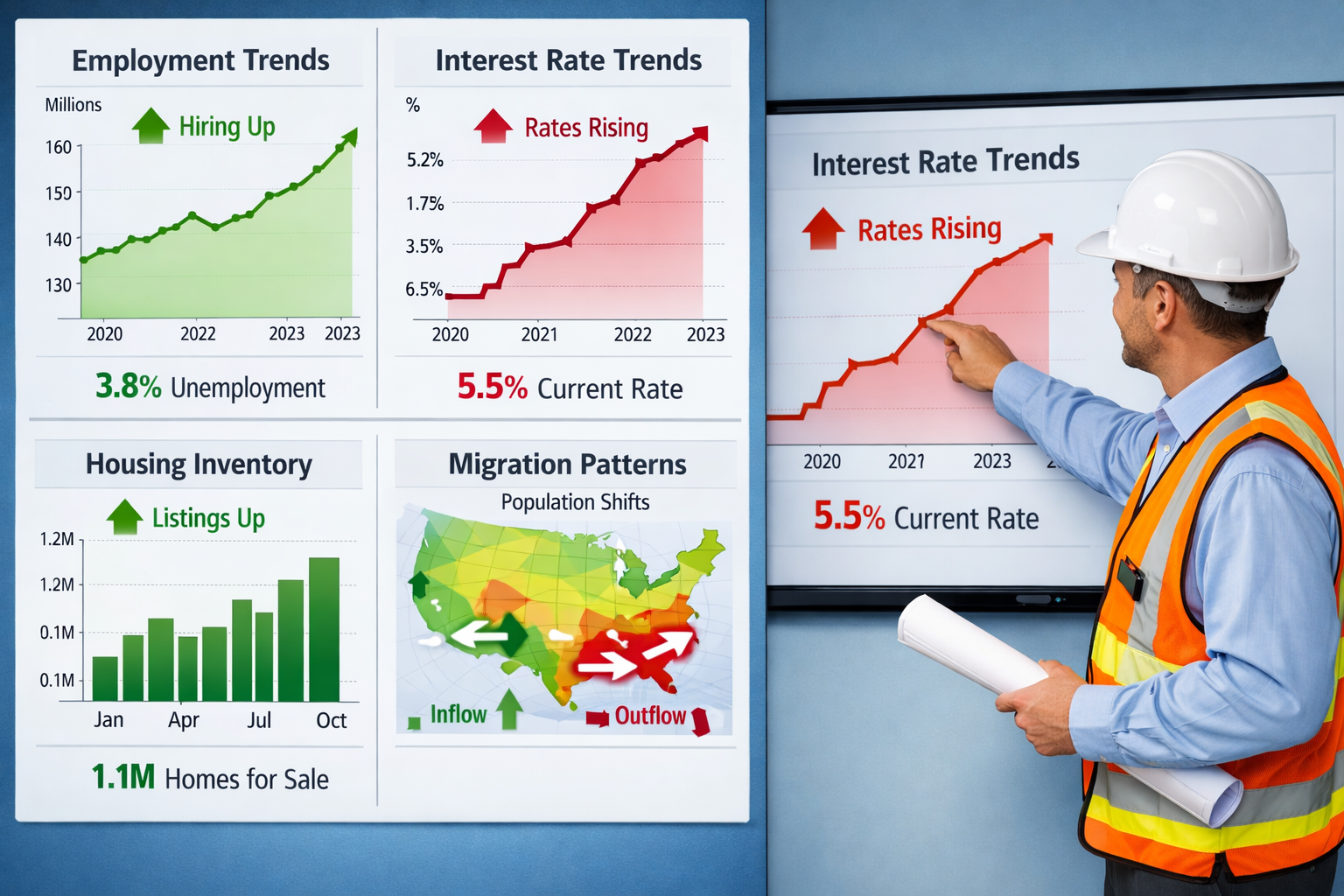 Landscape format (1536x1024) editorial image showing detailed dashboard interface displaying multiple market signal indicators including emp