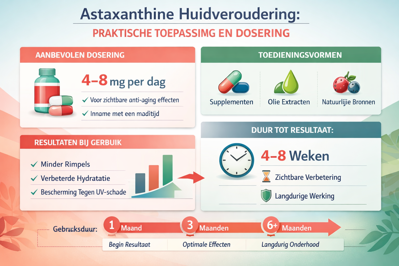 Professional landscape infographic (1536x1024) for article "Astaxanthine Huidveroudering: De Natuurlijke Bescherming Voor Een Jongere Huid",