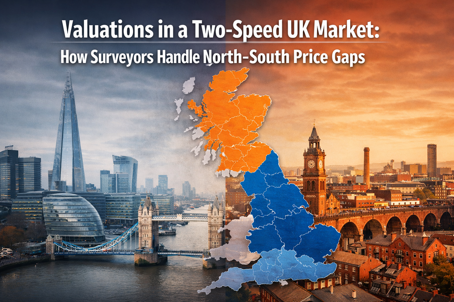 Professional () hero image featuring 'Valuations in a Two-Speed UK Market: How Surveyors Handle North–South Price Gaps' in